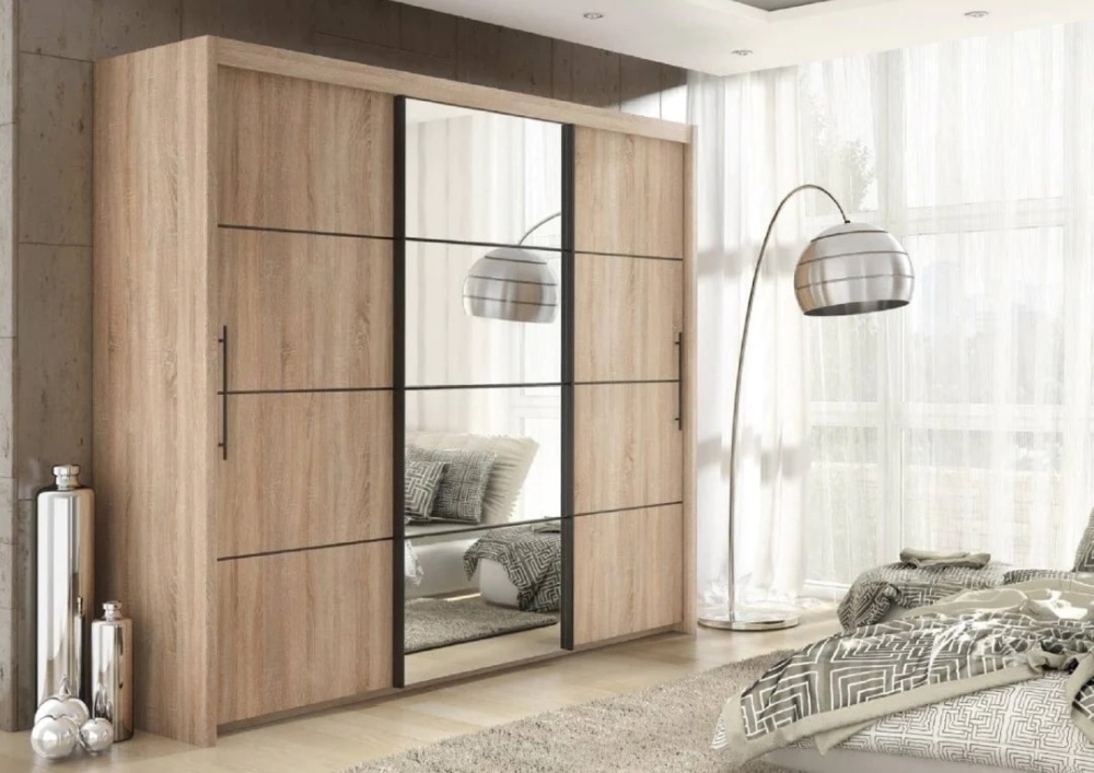 Product photograph of Cairo Oak Sonoma 3 Door Sliding Wardrobe from Choice Furniture Superstore.