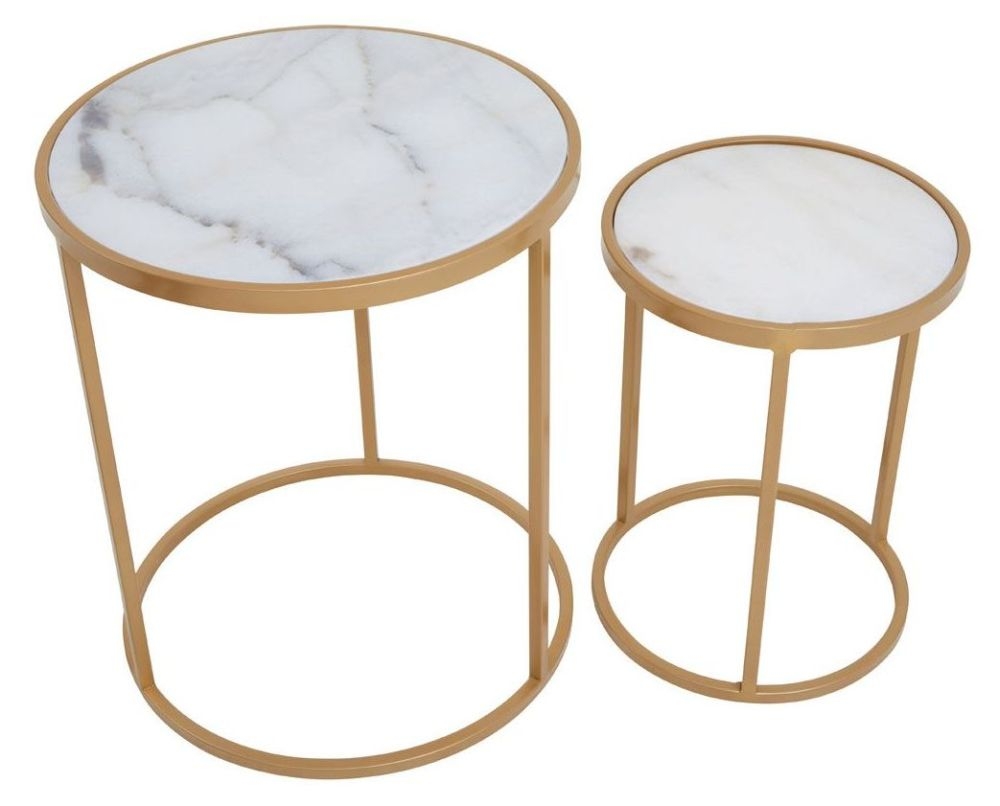 Product photograph of Metzger White Marble Top And Gold Nest Of Tables Set Of 2 from Choice Furniture Superstore.