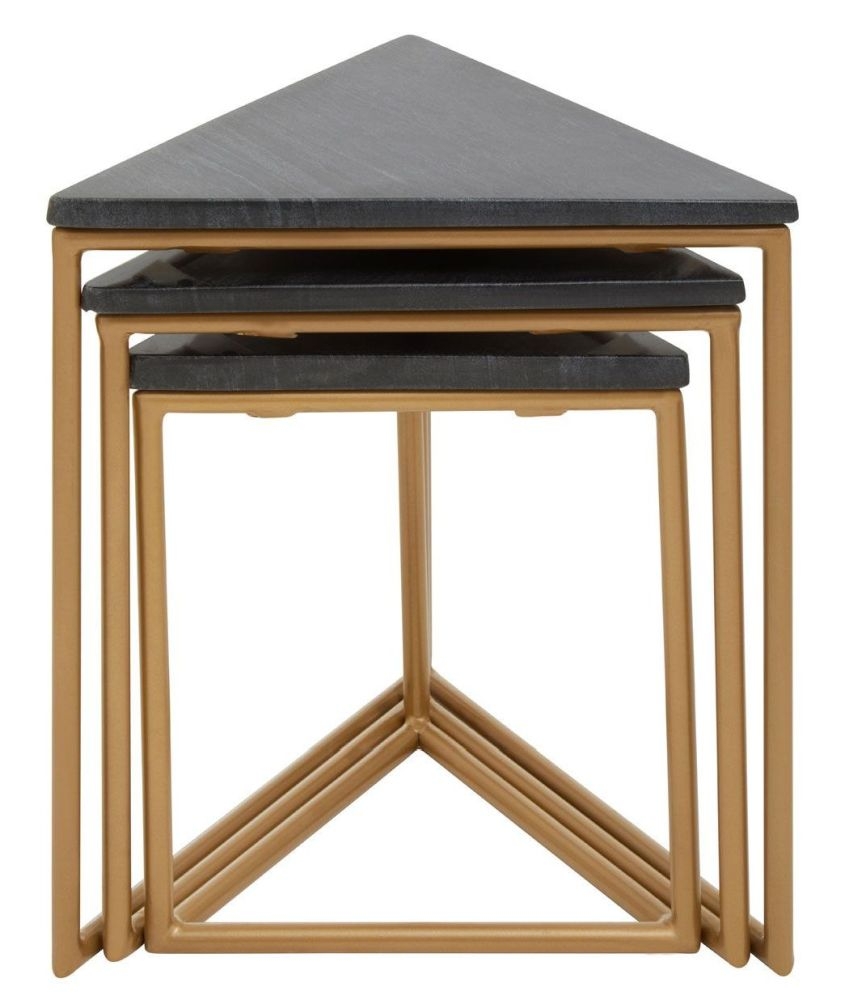 Product photograph of Alexis Black Marble Top And Gold Triangular Nest Of Tables Set Of 3 from Choice Furniture Superstore.