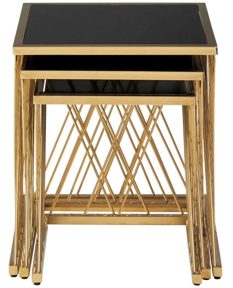 Product photograph of Kelso Black Glass Top And Gold Nest Of Tables Set Of 3 from Choice Furniture Superstore.