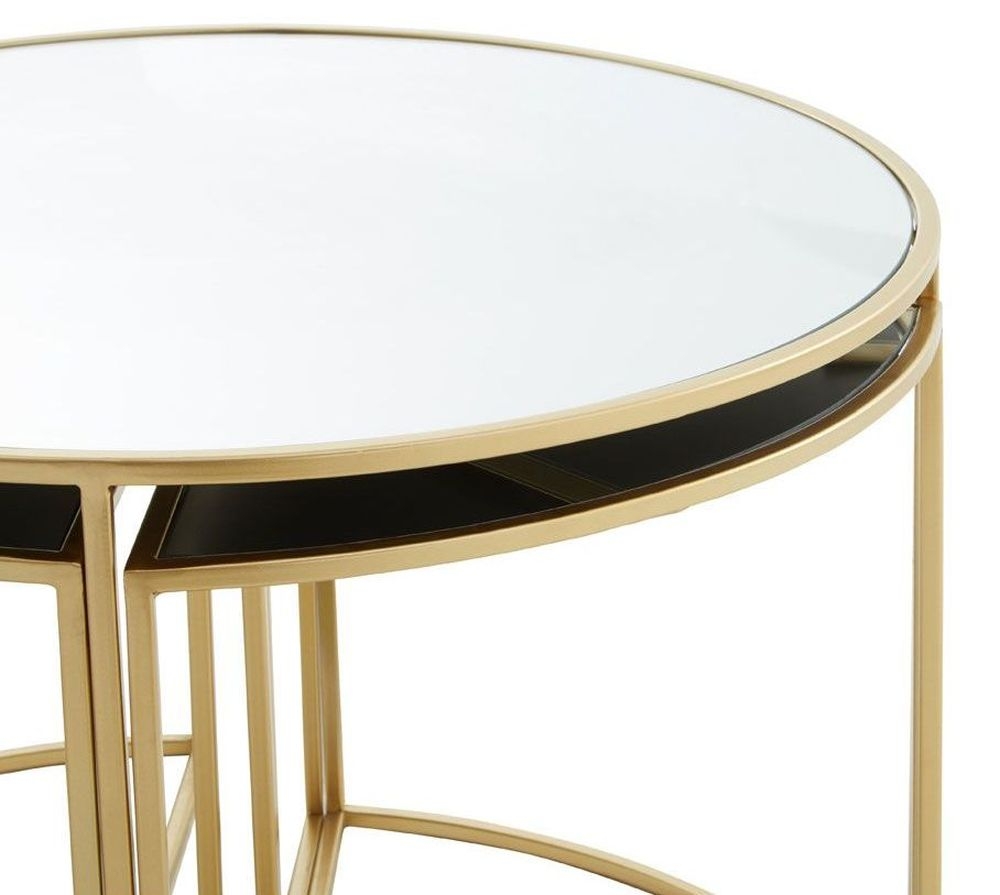 Product photograph of Verdi Mirrored Top And Gold Round Nest Of Table Sets from Choice Furniture Superstore.