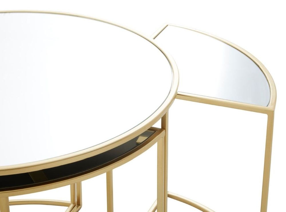 Product photograph of Verdi Mirrored Top And Gold Round Nest Of Table Sets from Choice Furniture Superstore.