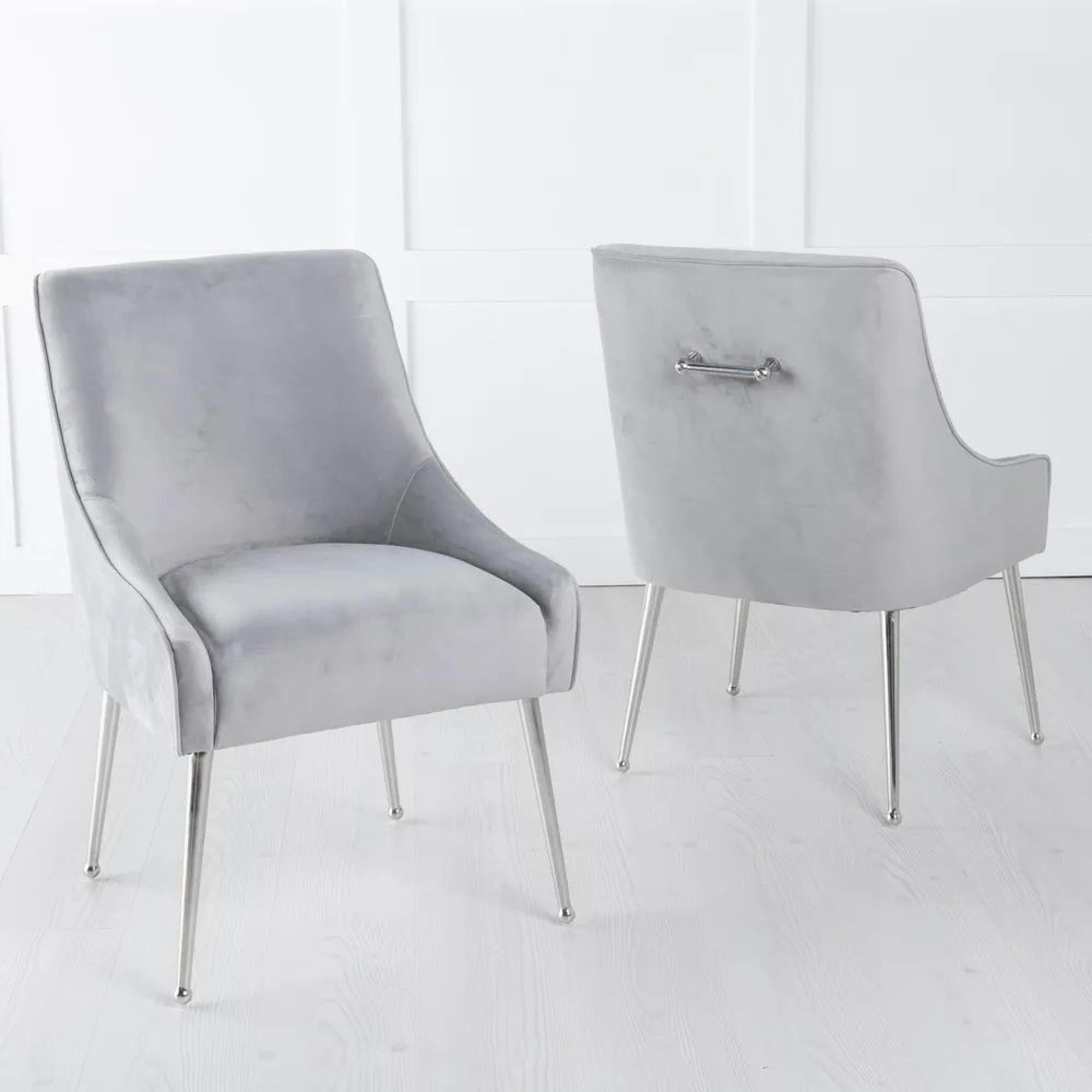 Product photograph of Glacier Grey Marble And Chrome Dining Set - Giovanni Light Grey Fabric Dining Chair from Choice Furniture Superstore.