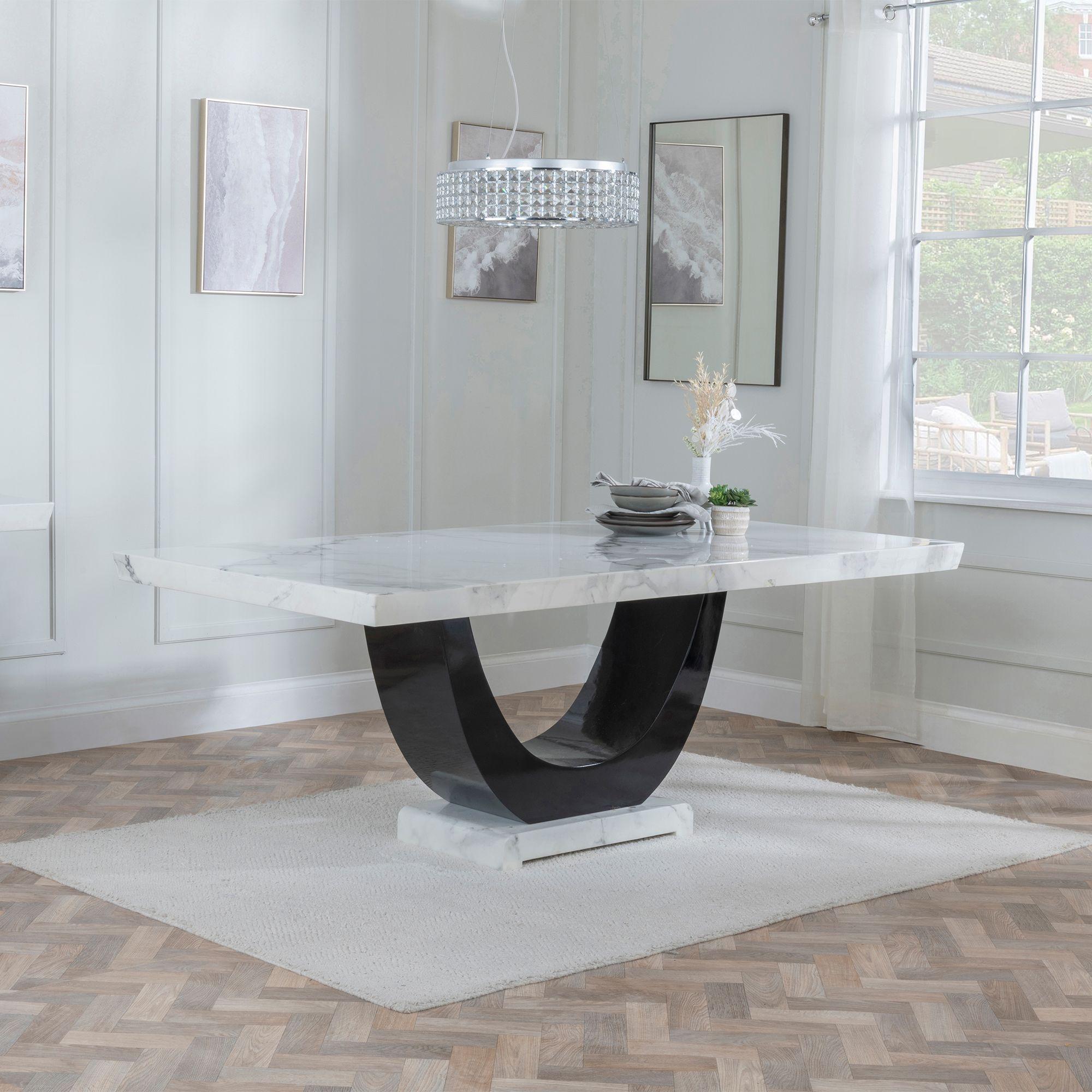 Product photograph of Madrid White Marble Dining Set - Courtney Champagne Fabric Dining Chair from Choice Furniture Superstore.