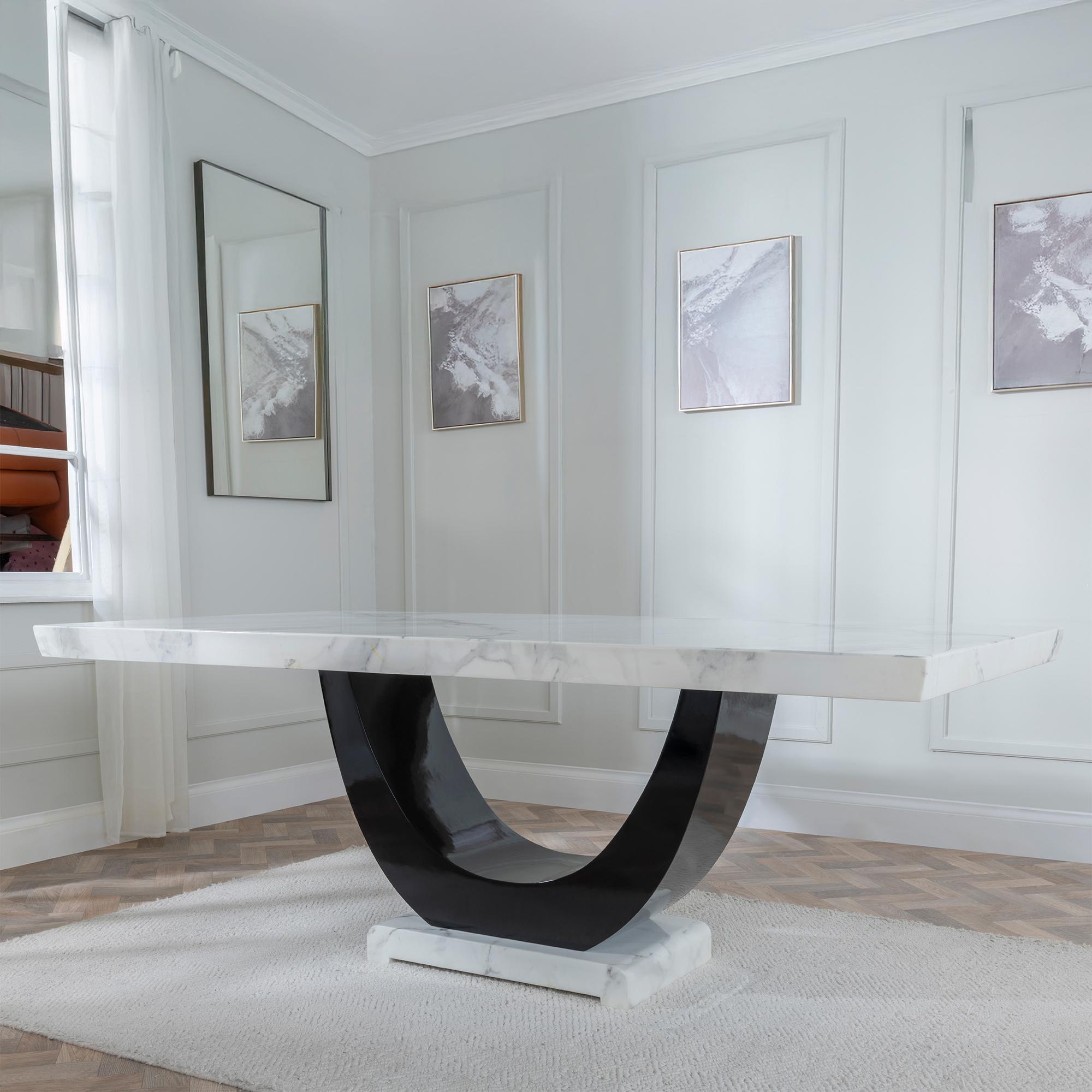 Product photograph of Madrid White Marble Dining Set - Courtney Champagne Fabric Dining Chair from Choice Furniture Superstore.
