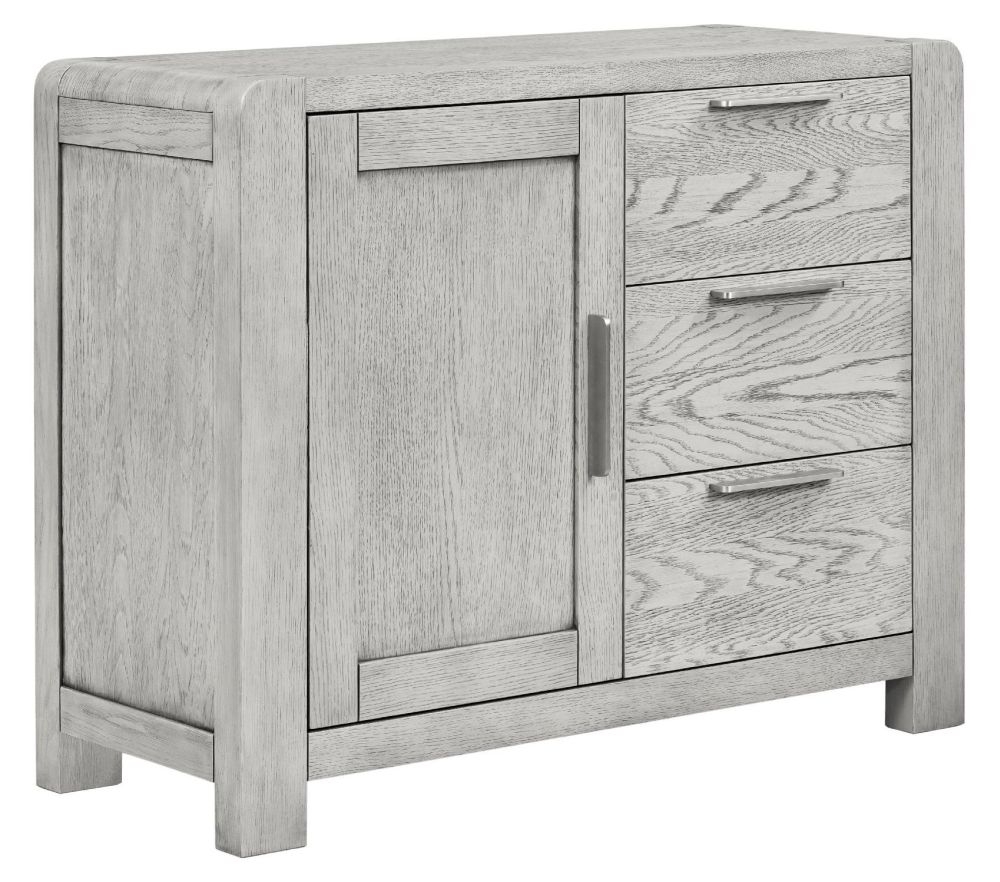 Product photograph of Archdale Grey Washed Oak Small Sideboard 98 5cm W With 1 Door 3 Drawers from Choice Furniture Superstore.
