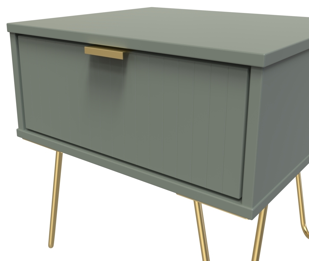 Product photograph of Linear Reed Green 1 Drawer Bedside Cabinet With Hairpin Legs from Choice Furniture Superstore.