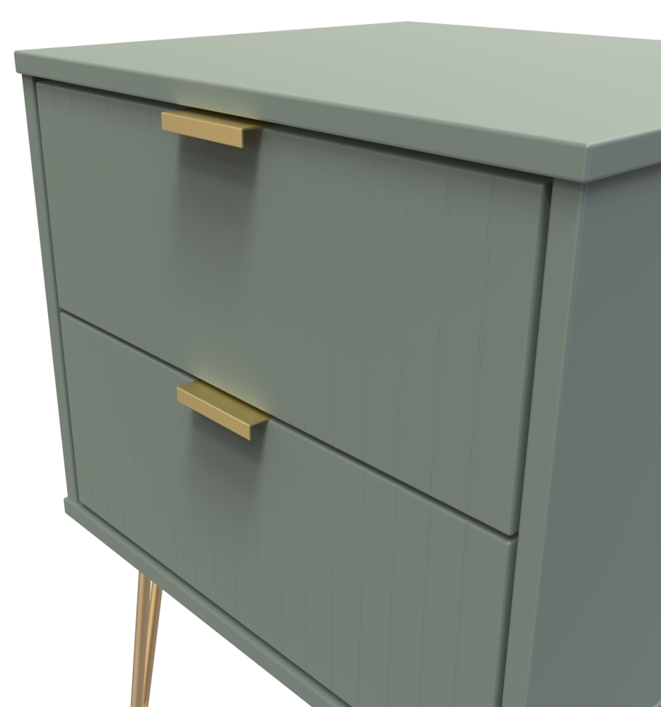 Product photograph of Linear Reed Green 2 Drawer Bedside Cabinet With Hairpin Legs from Choice Furniture Superstore.