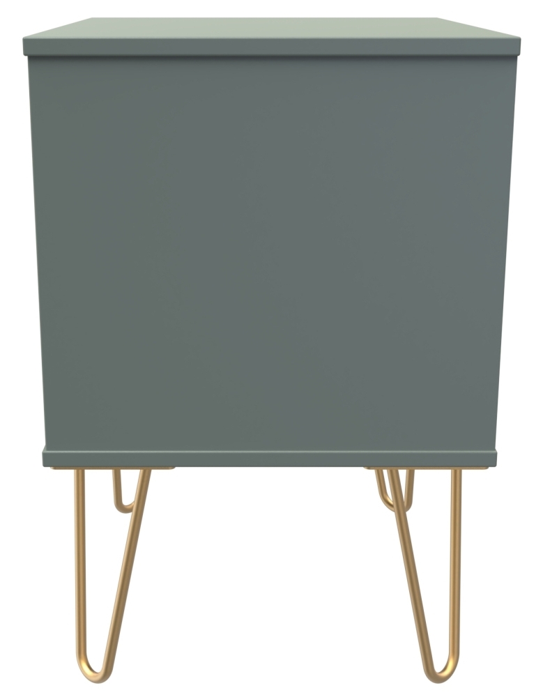 Product photograph of Linear Reed Green 2 Drawer Bedside Cabinet With Hairpin Legs from Choice Furniture Superstore.