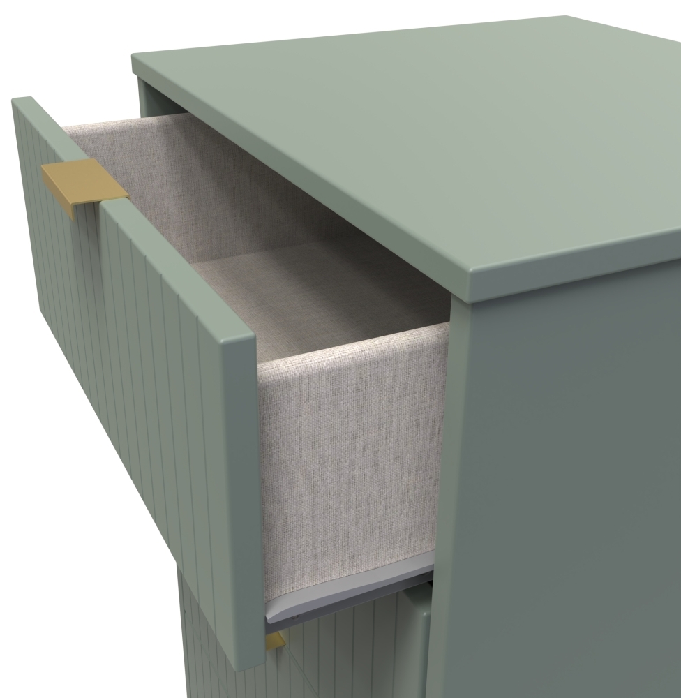 Product photograph of Linear Reed Green 5 Drawer Tall Bedside Cabinet With Hairpin Legs from Choice Furniture Superstore.