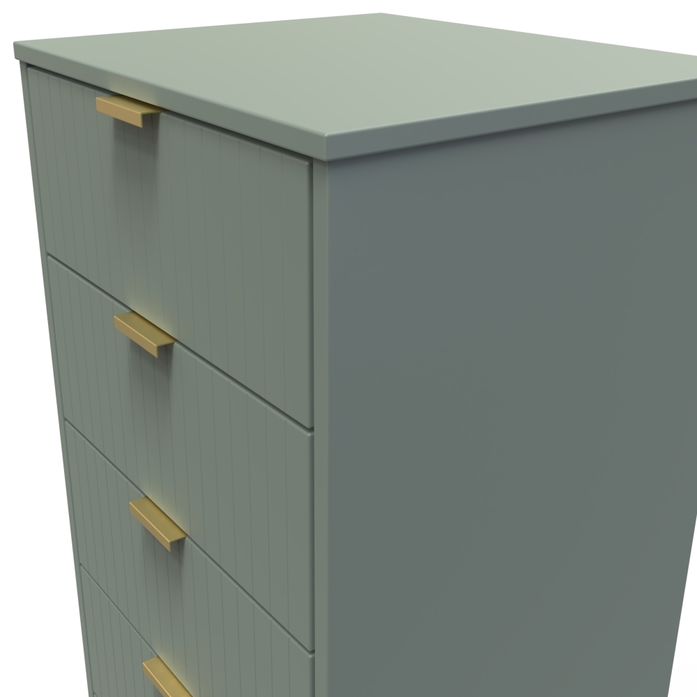 Product photograph of Linear Reed Green 5 Drawer Tall Bedside Cabinet With Hairpin Legs from Choice Furniture Superstore.