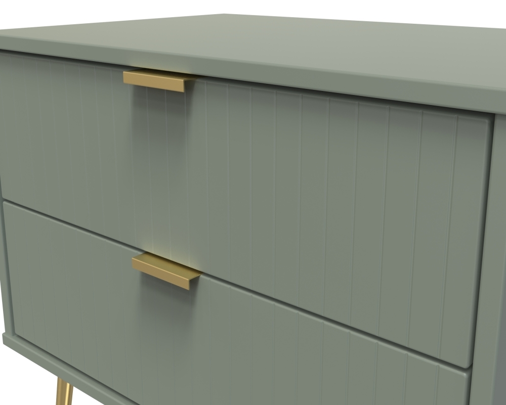 Product photograph of Linear Reed Green 2 Drawer Midi Chest With Hairpin Legs from Choice Furniture Superstore.