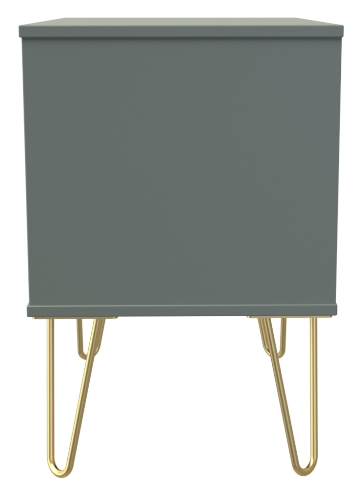 Product photograph of Linear Green 2 Drawer Midi Chest With Gold Hairpin Legs from Choice Furniture Superstore.