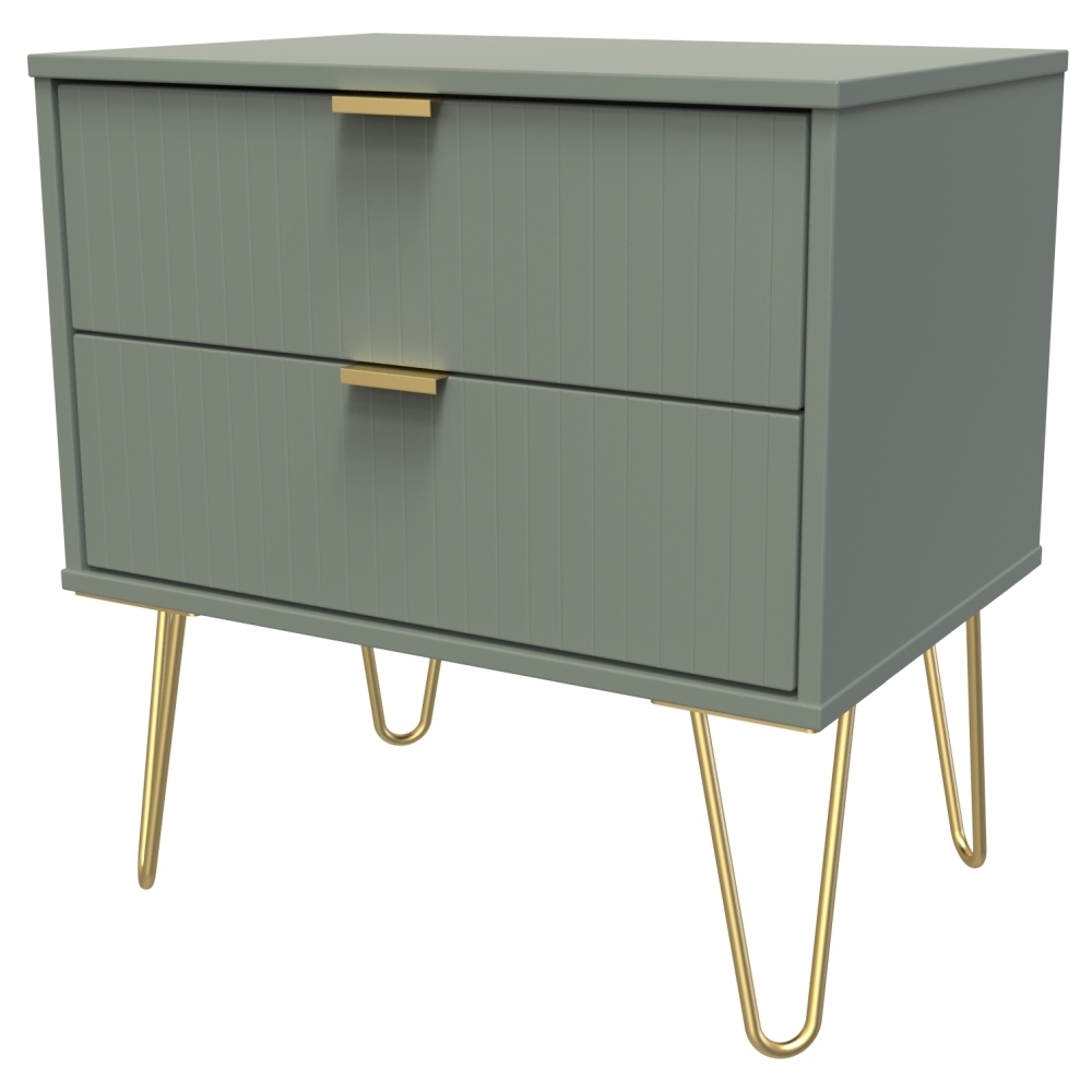 Product photograph of Linear Green 2 Drawer Midi Chest With Gold Hairpin Legs from Choice Furniture Superstore.