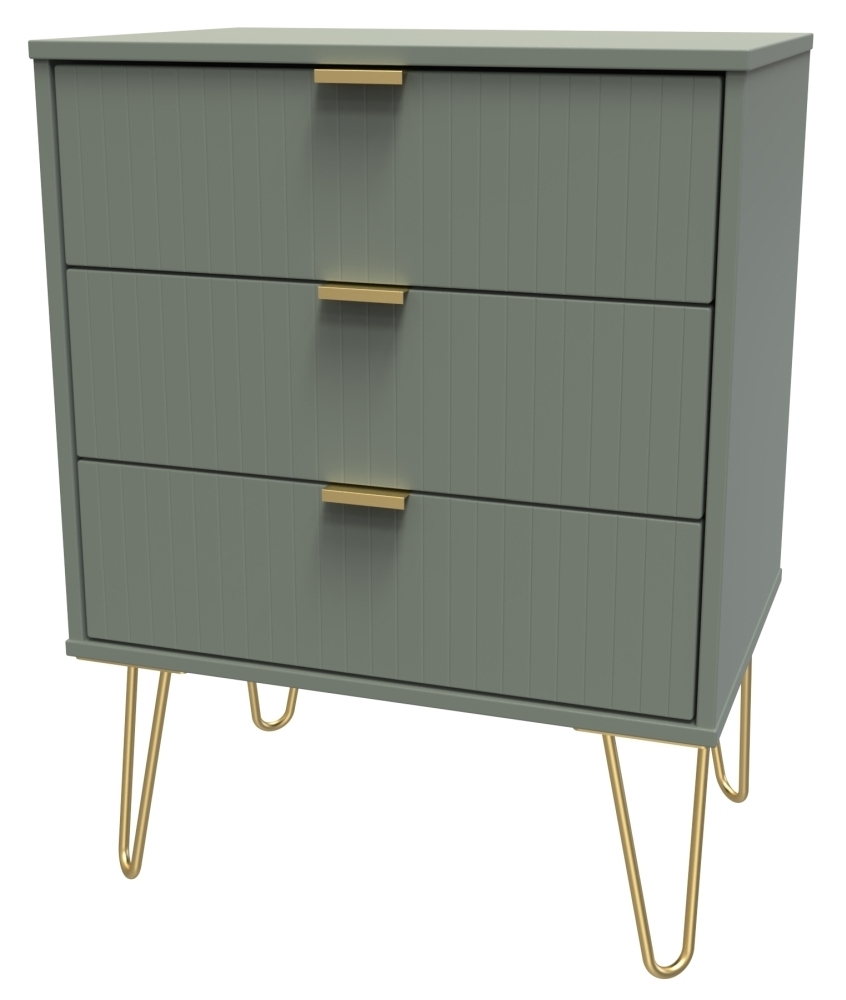 Product photograph of Linear Green 3 Drawer Small Chest With Hairpin Legs from Choice Furniture Superstore.
