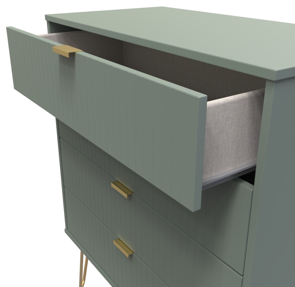 Product photograph of Linear Reed Green 4 Drawer Chest With Hairpin Legs from Choice Furniture Superstore.
