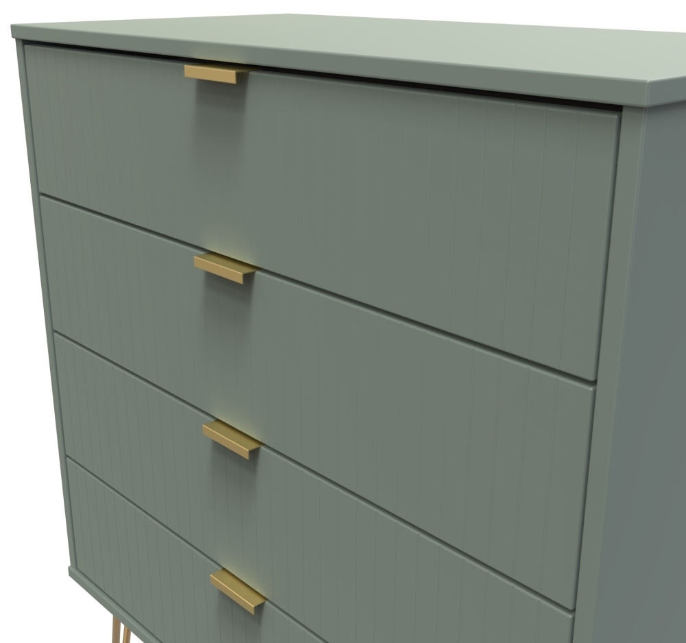 Product photograph of Linear Reed Green 4 Drawer Chest With Hairpin Legs from Choice Furniture Superstore.