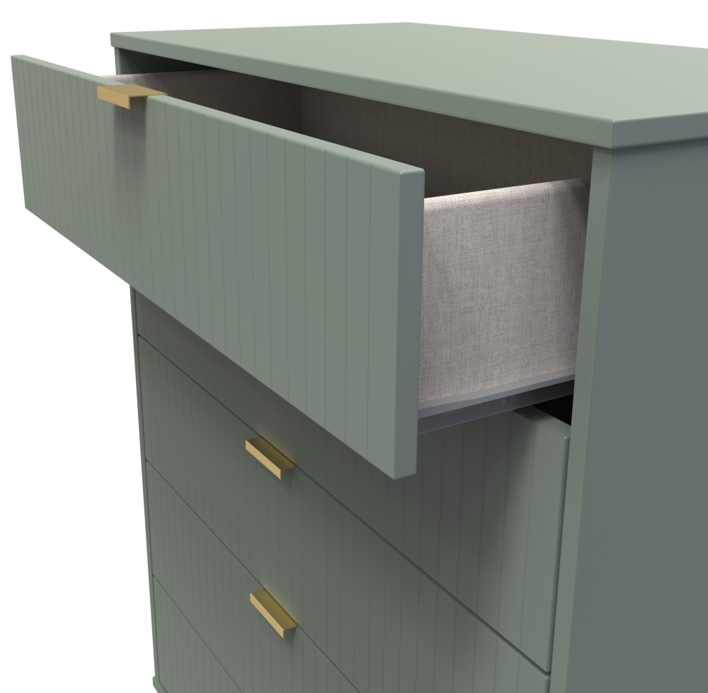 Product photograph of Linear Reed Green 5 Drawer Chest With Hairpin Legs from Choice Furniture Superstore.