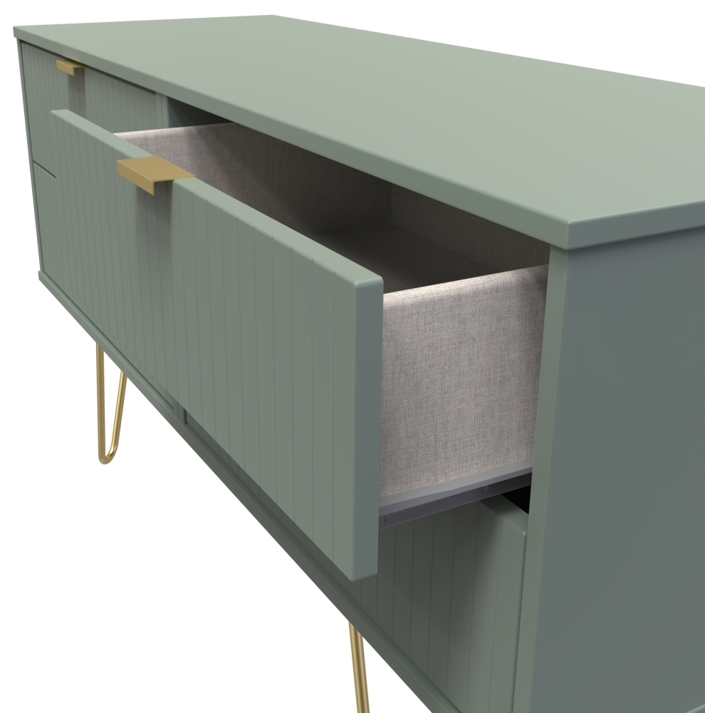 Product photograph of Linear Reed Green 4 Drawer Bed Box With Hairpin Legs from Choice Furniture Superstore.