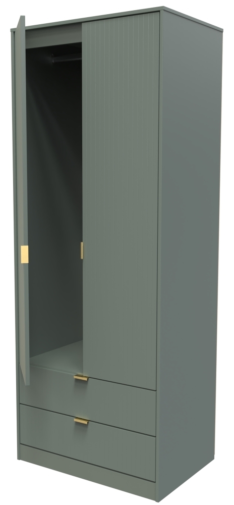 Product photograph of Linear Reed Green 2 Drawer Wardrobe from Choice Furniture Superstore.