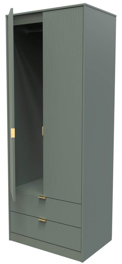 Product photograph of Linear Green 2 Door 2 Drawer Tall Wardrobe from Choice Furniture Superstore.