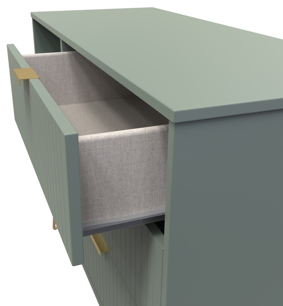 Product photograph of Linear Reed Green 3 Drawer Tv Unit With Hairpin Legs from Choice Furniture Superstore.