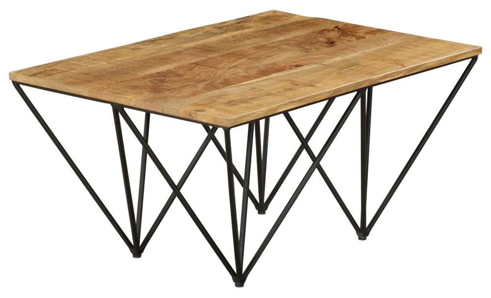 Product photograph of Clearance - Cosgrove Industrial Chic Coffee Table - Mango Wood With Black Metal Hairpin Legs from Choice Furniture Superstore.