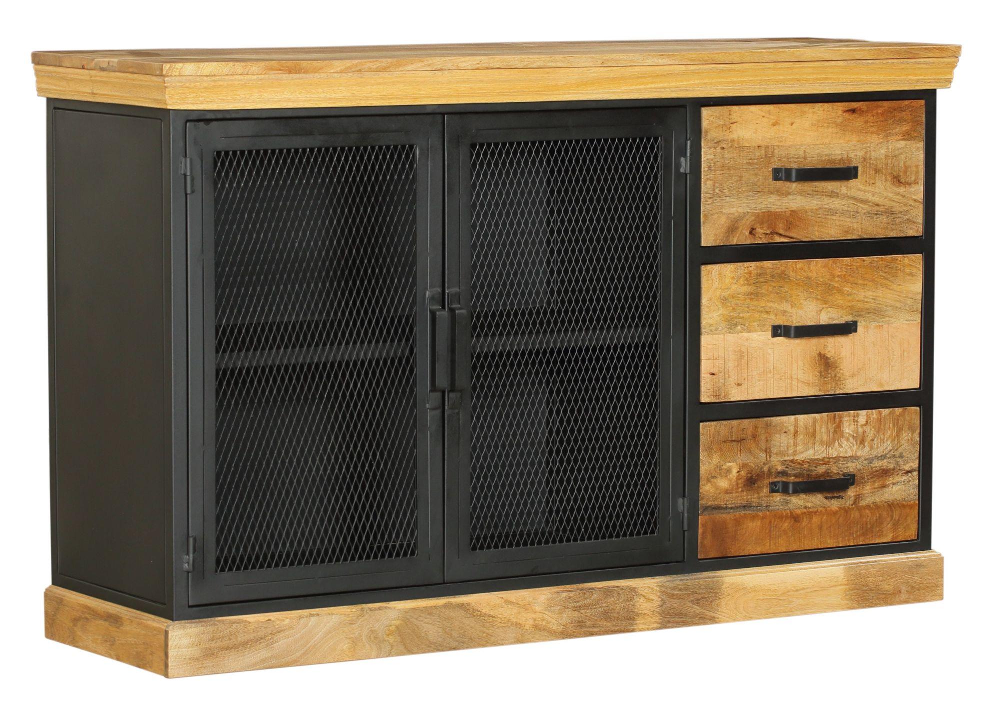 Product photograph of Cosgrove Industrial Chic Large Sideboard - Mango Wood With Black Metal 140cm from Choice Furniture Superstore.