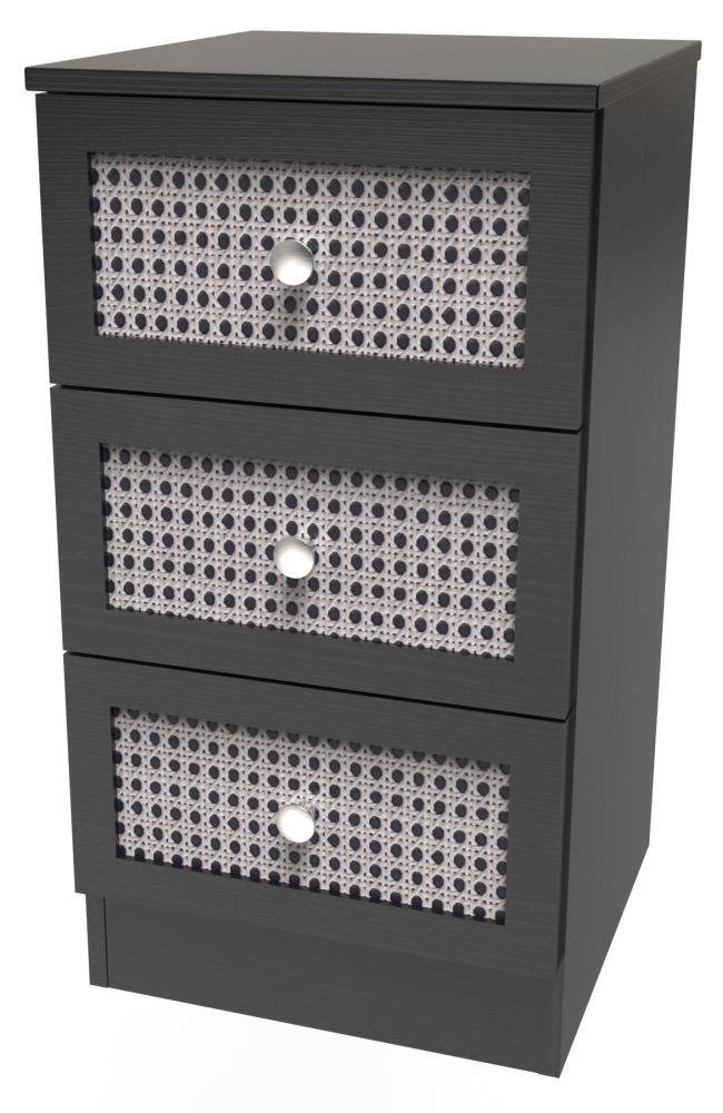 Product photograph of Rattan Black Ash 3 Drawer Bedside Cabinet from Choice Furniture Superstore.