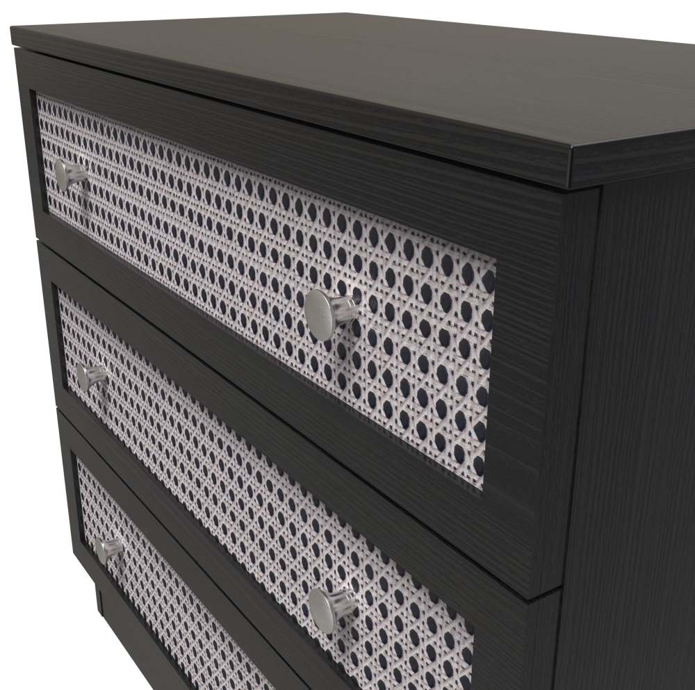 Product photograph of Rattan Black Ash 3 Drawer Chest from Choice Furniture Superstore.