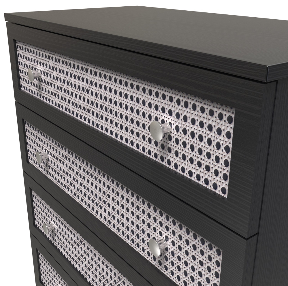 Product photograph of Rattan And Black 5 Drawer Chest from Choice Furniture Superstore.