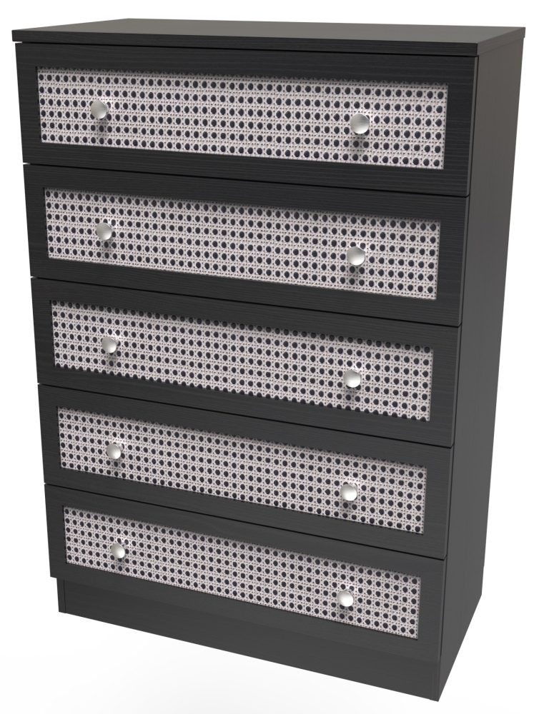 Product photograph of Rattan And Black 5 Drawer Chest from Choice Furniture Superstore.