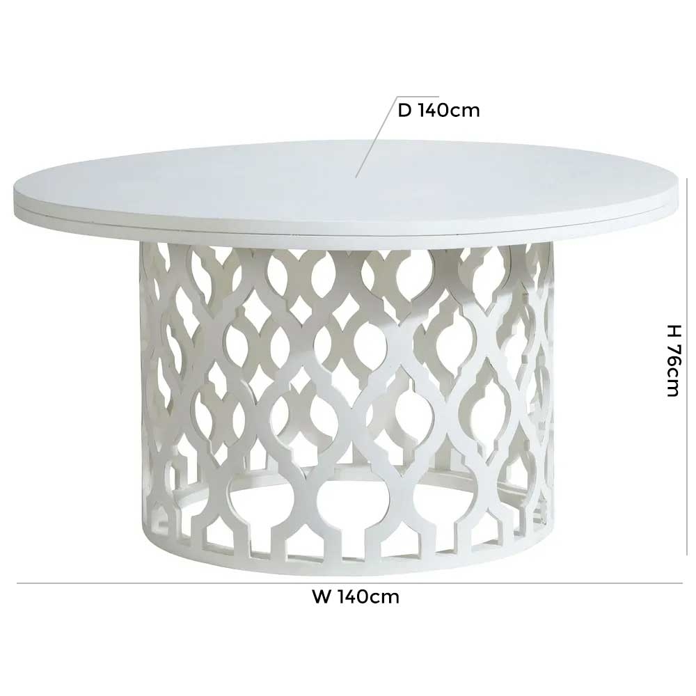 Product photograph of Boho White Washed Light Distressed Carved Mango Wood Dining Table 122cm Seats 4 Diners Round Top from Choice Furniture Superstore.