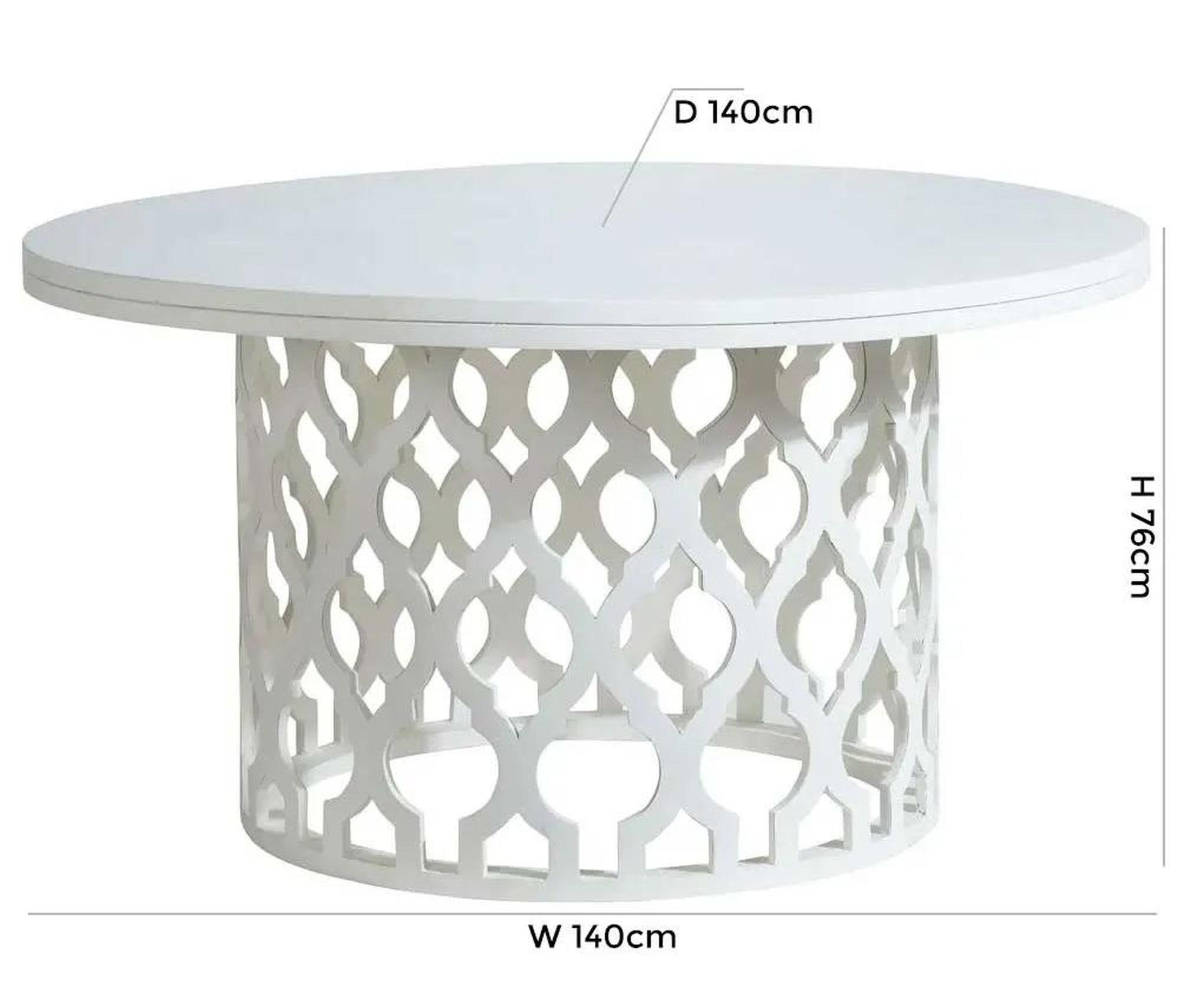Product photograph of Boho White Washed Light Distressed Carved Mango Wood Dining Table 140cm Seats 4 Diners Round Top from Choice Furniture Superstore.