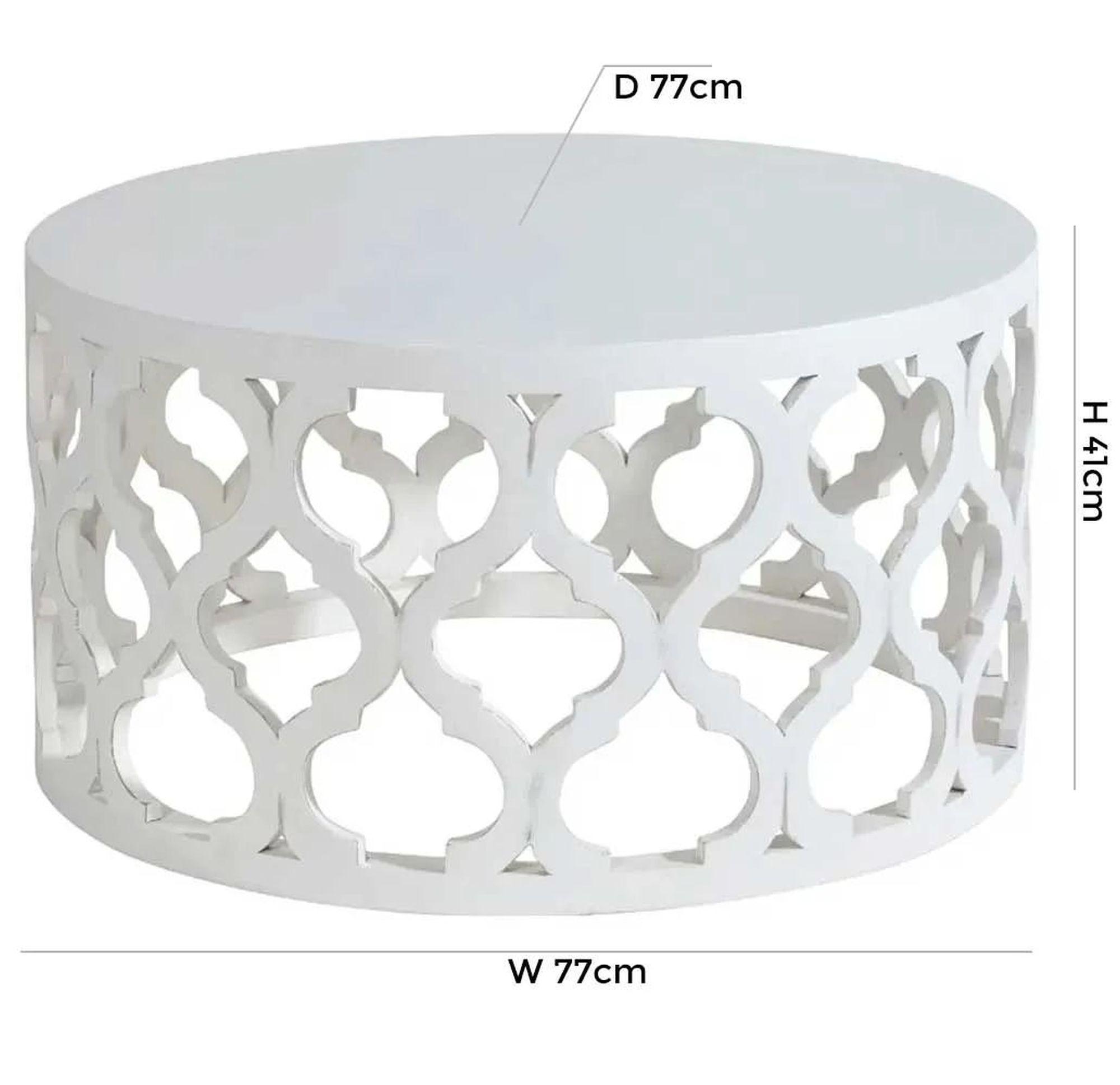 Product photograph of Boho White Carved Wooden Round Coffee Table from Choice Furniture Superstore.