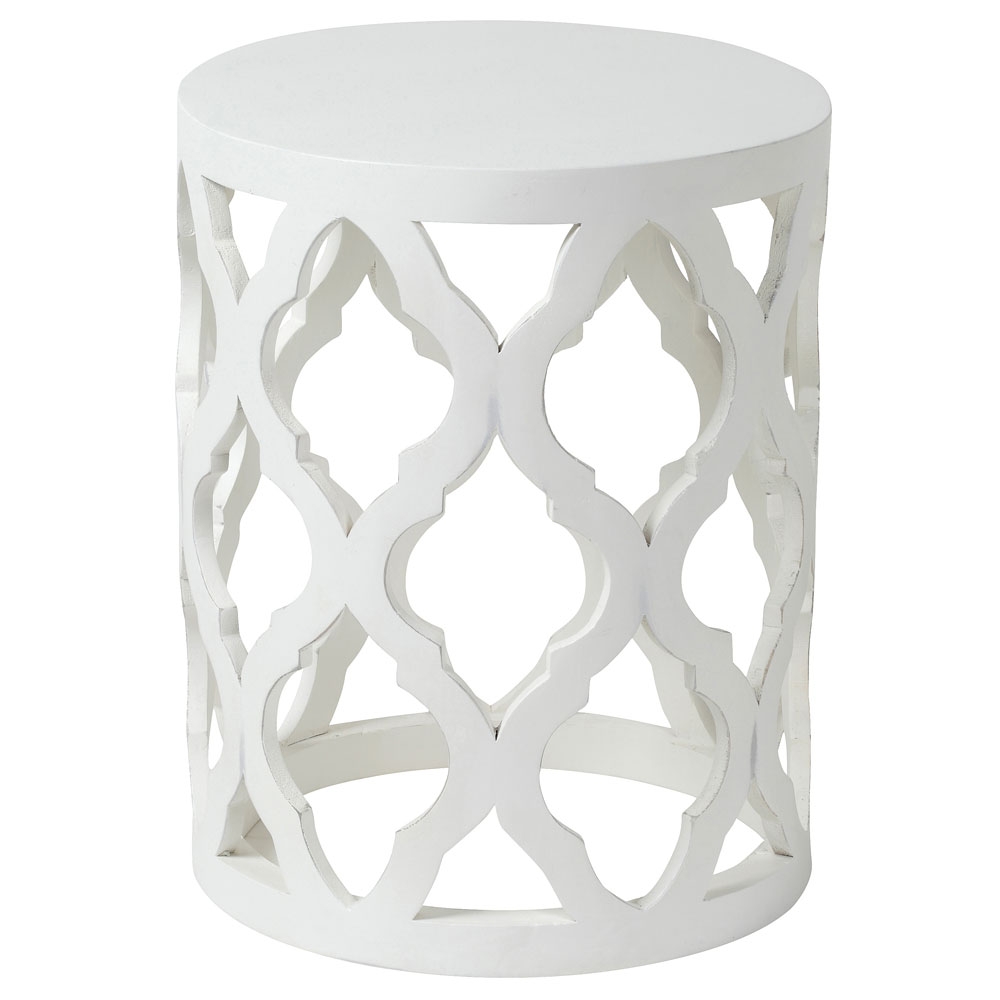 Product photograph of Boho White Washed Light Distressed Carved Mango Wood Round Lamp Table from Choice Furniture Superstore.