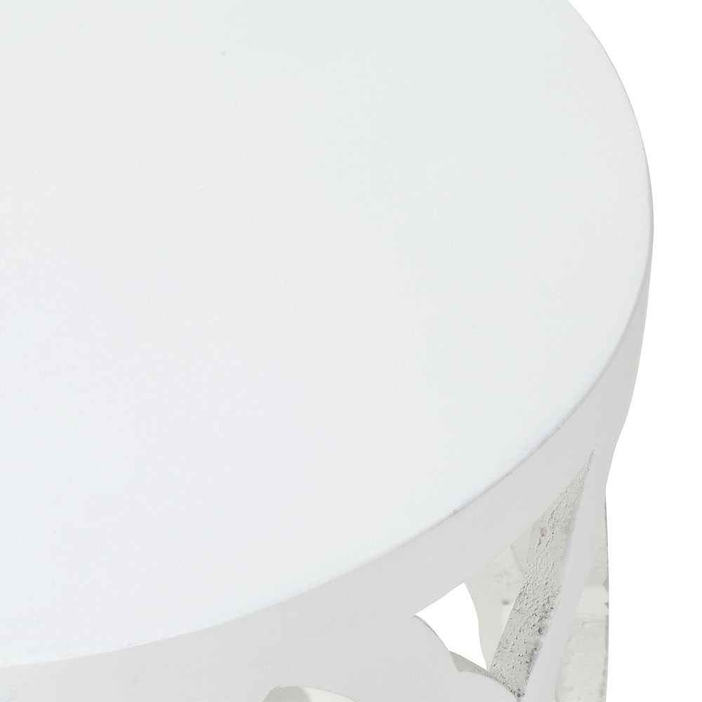 Product photograph of Boho White Washed Light Distressed Carved Mango Wood Round Lamp Table from Choice Furniture Superstore.