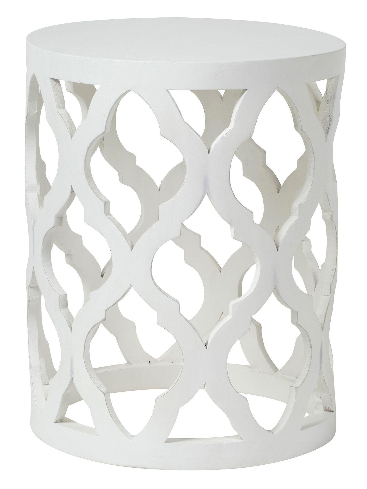 Product photograph of Boho White Carved Wooden Round Lamp Table from Choice Furniture Superstore.