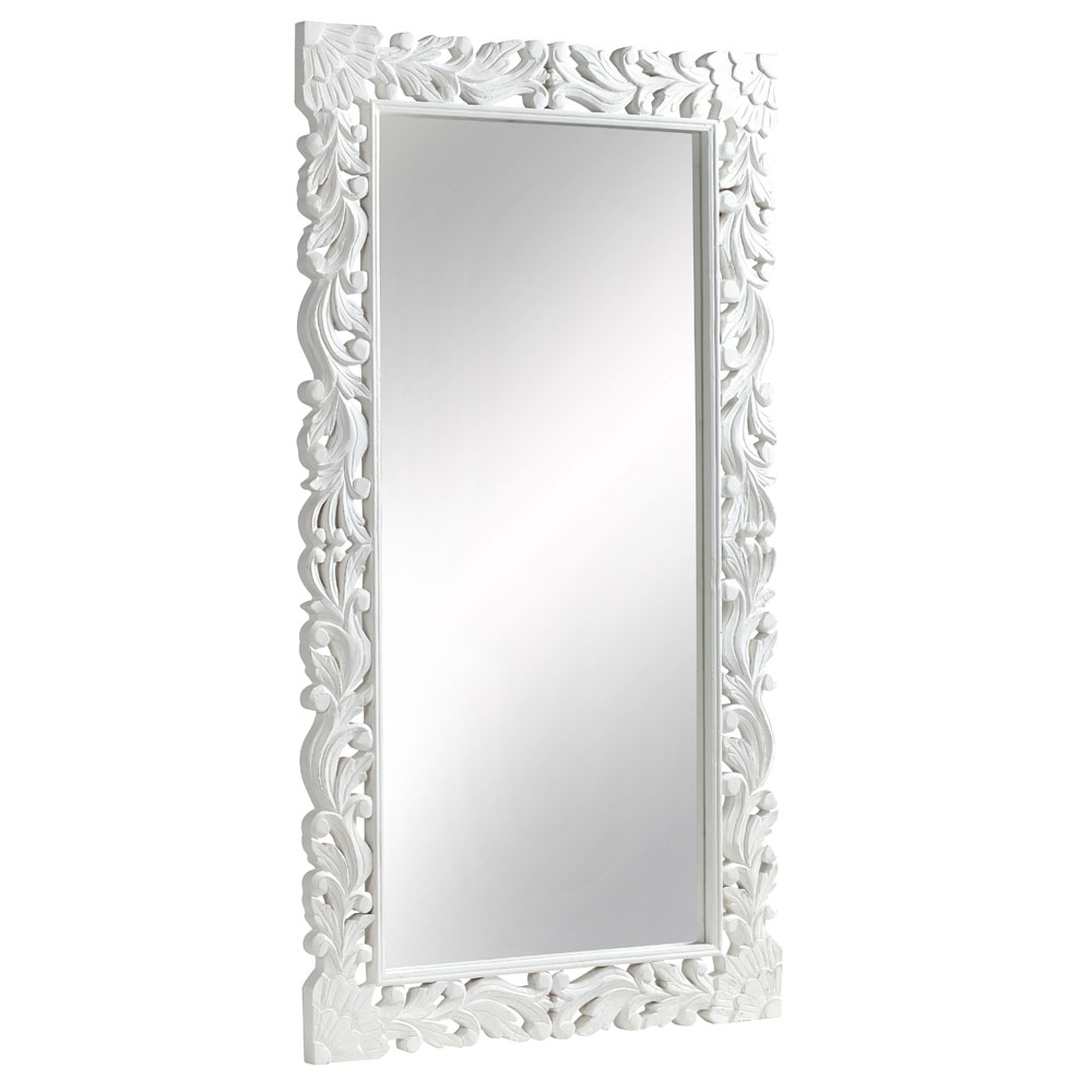 Product photograph of Boho White Washed Light Distressed Carved Mango Wood Leaner Mirror - 91cm X 168cm from Choice Furniture Superstore.