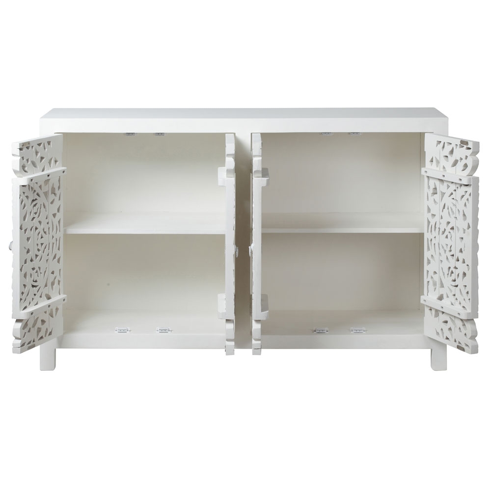 Product photograph of Boho White Washed Light Distressed Carved Mango Wood Large Sideboard - 137cm from Choice Furniture Superstore.