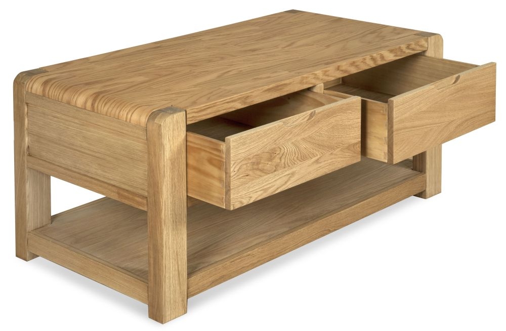 Product photograph of Bergen Oak 2 Drawer Coffee Table from Choice Furniture Superstore.