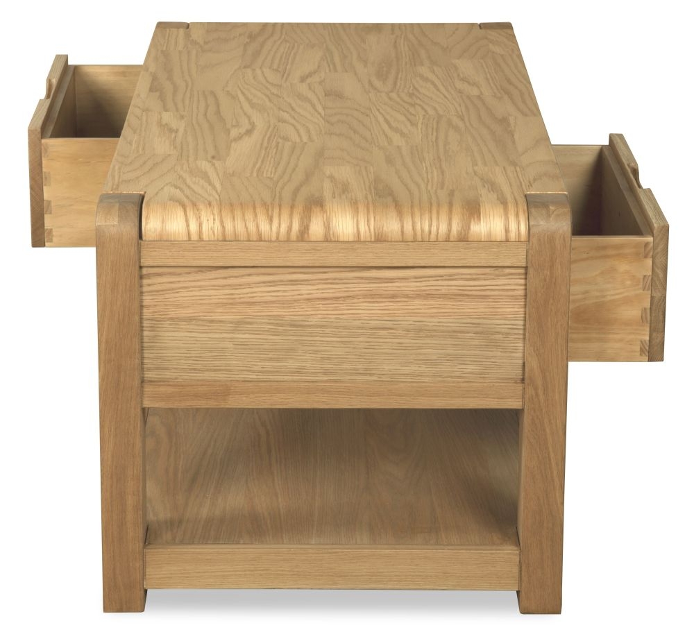 Product photograph of Bergen Oak 2 Drawer Coffee Table from Choice Furniture Superstore.