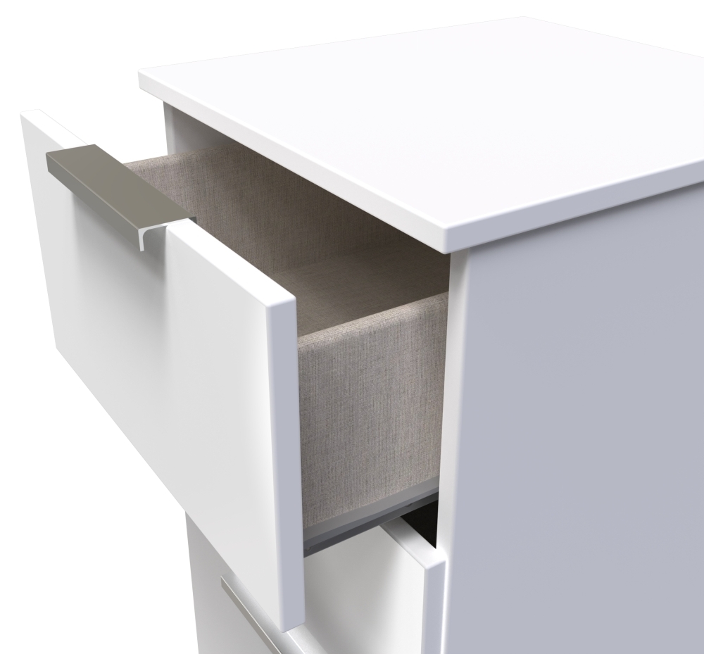 Product photograph of Plymouth White Gloss 3 Drawer Beside Cabinet from Choice Furniture Superstore.