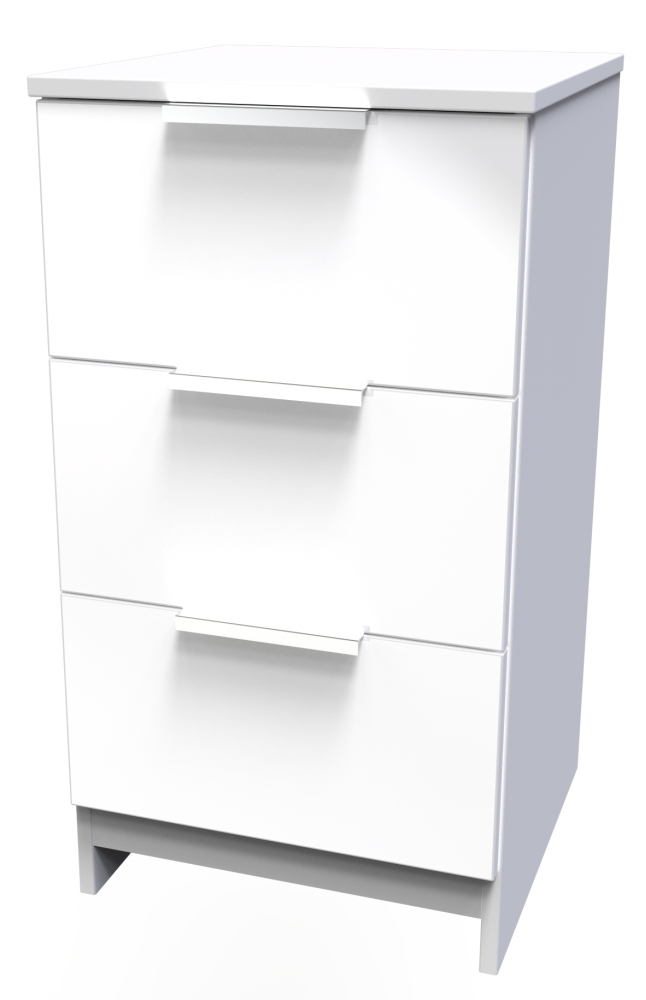 Product photograph of Plymouth White Gloss 3 Drawer Beside Cabinet from Choice Furniture Superstore.