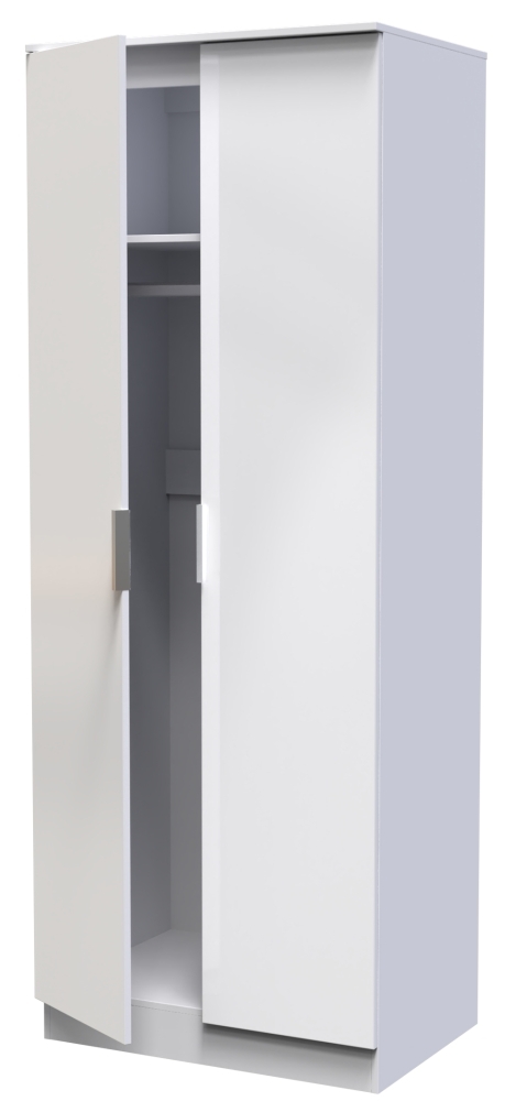 Product photograph of Plymouth White Gloss 2 Door Plain Tall Wardrobe from Choice Furniture Superstore.