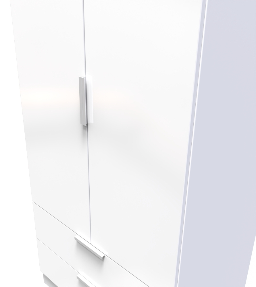 Product photograph of Plymouth White Gloss 2 Door 2 Drawer Tall Wardrobe from Choice Furniture Superstore.