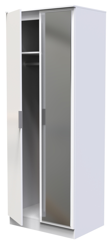 Product photograph of Plymouth White Gloss 2 Door Tall Wardrobe - 1 Mirror from Choice Furniture Superstore.