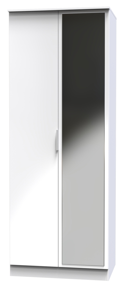 Product photograph of Plymouth White Gloss 2 Door Tall Wardrobe - 1 Mirror from Choice Furniture Superstore.