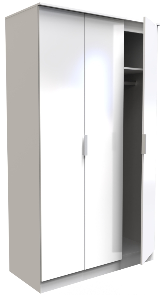 Product photograph of Plymouth White Gloss 3 Door Tall Triple Wardrobe from Choice Furniture Superstore.