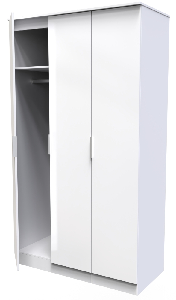 Product photograph of Plymouth White Gloss 3 Door Tall Triple Wardrobe from Choice Furniture Superstore.